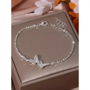Trendy Rhinestone Matching Bracelet for Galentine's Party Style, Butterfly Charm Bracelet, Exquisite Bracelet, Fashion Accessories for Wedding Engagement Bridesmaid Costume Dress Prom Daily Wear, Holiday Birthday Gift for Girlfriend
