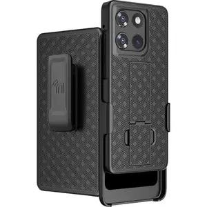 Case with Clip for Motorola Moto G Stylus 5G (2025), Nakedcellphone Slim Hard Shell Phone Cover with Kickstand and [Rotating/Ratchet] Belt Hip Holster Combo - Black