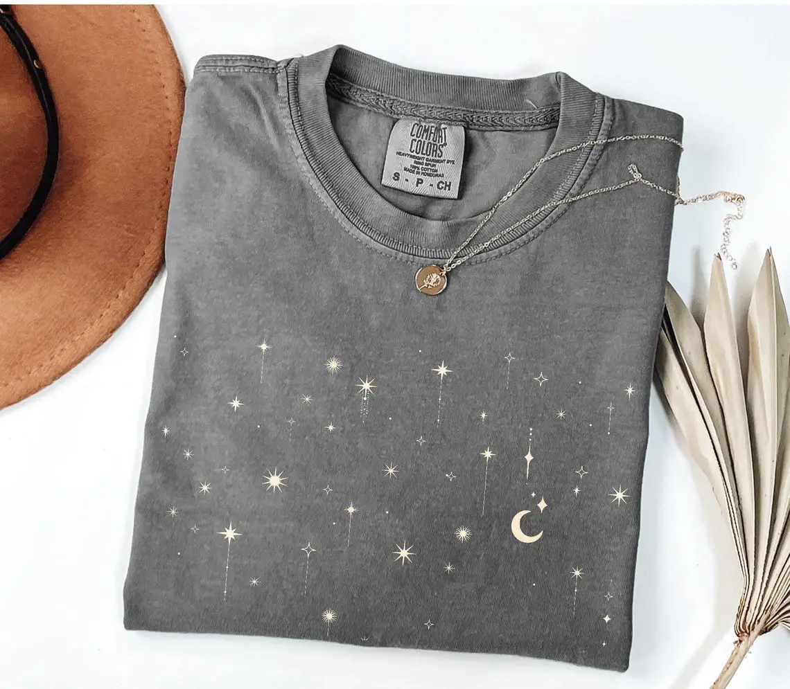 Comfort Colors Vintage Starlight Cute T-shirt, Celestial Tee T-shirt, Mystical Moon T-shirt, Astrology, Space Trendy, Astrological Gift For Her Cute