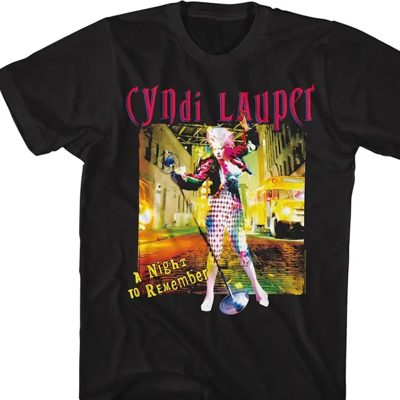Cyndi Lauper A Night to Remember Adult Short Sleeve T Shirt Vintage Style 80s Music Graphic Tees Black