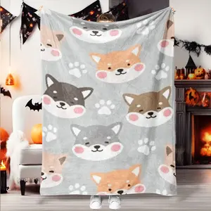 Cute Shiba Inu Flannel Blanket, Soft Skin-Friendly Fabric, Multi-Scene Use, All-Season Comfortable Throw, Low Sensitivity & Easy Wash, Soft Material