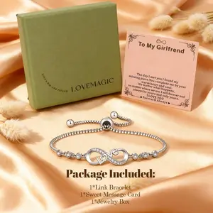 Infinity Love Heart Bracelet Women Girls, Love Bracelet CZ Cubic Zirconia, Adjustable White Gold Plated Bracelet, Romantic Jewelry Gift for Girlfriend Mom Daughter, Valentine Birthday Christmas Gift