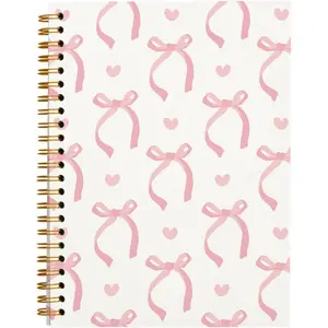 QUICQOD Coquette Pink Bow Notebook Journals,Preppy Cute Spiral Notebook for Teen Girls Women,Coquette Stuff Trendy Hardcover Spiral Notebook 5.5x8.3