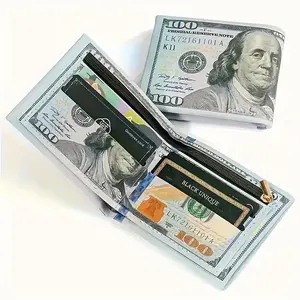 Vintage Retro Dollar Bill Wallet - PU Leather Credit Card Holder Zippered Coin Pouch for Men