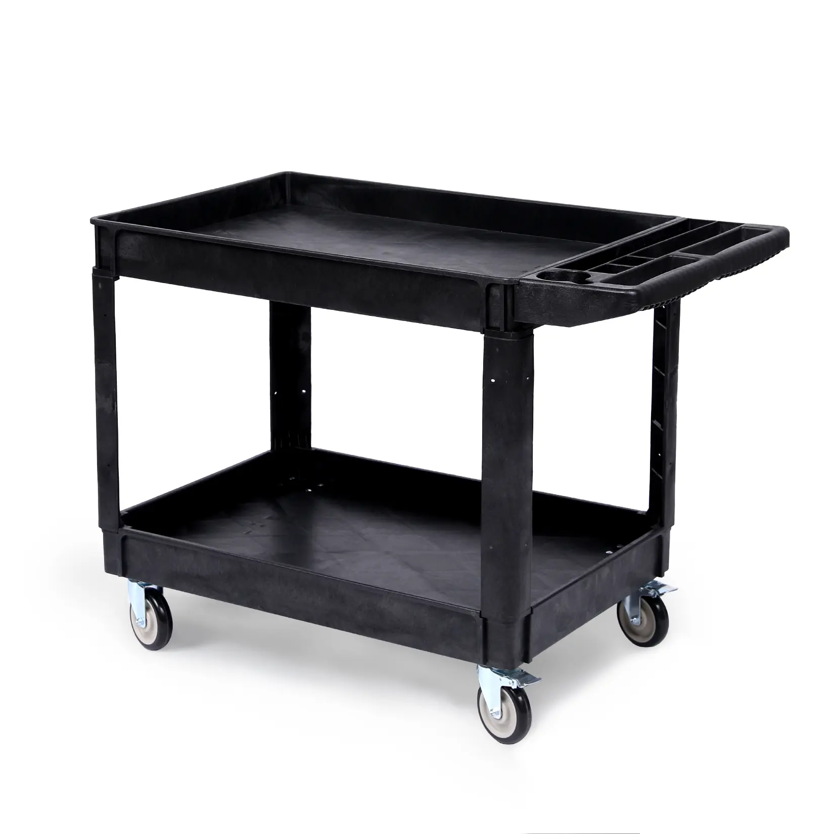 Heavy Duty 2-Shelf Utility Cart on Wheels – 550 lbs Capacity, Locking Swivel Casters, Large Commercial-Grade Plastic Rolling Cart for Office, Warehouse, Garage, Workshop, Kitchen Organization