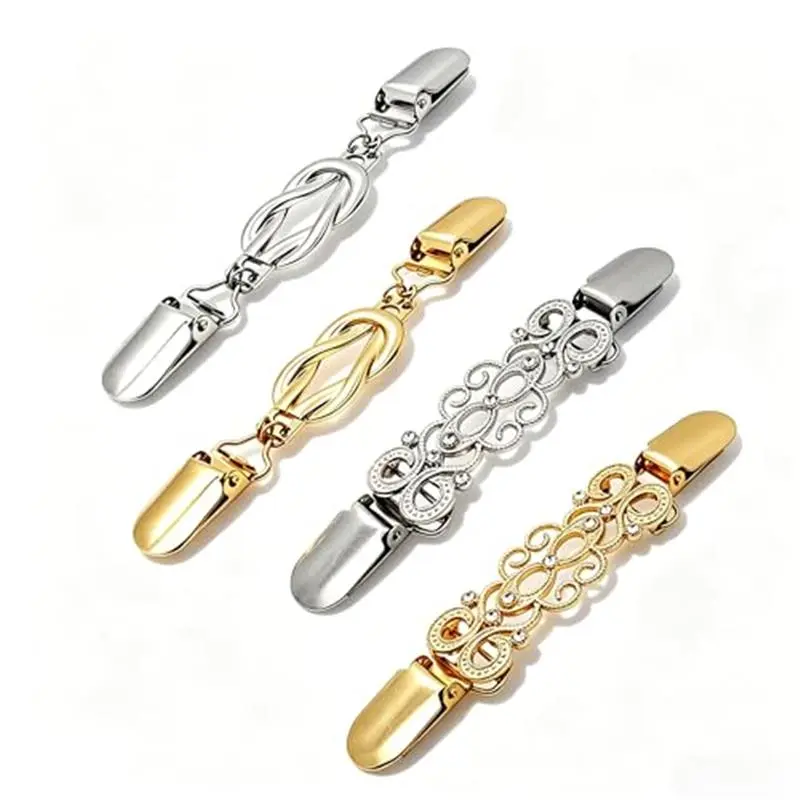 4PCS Retro Sweater Cinch Clips & Waist Cincher, Knot & Classic Design Mix, Rustproof Alloy Metal Back Cinch for Dress, Shawl, Shirt, Pant Tightener (Gold & Silver Set)