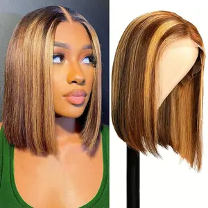 Highlight Bob Wig P4/27 Human Hair Upgrade Brazilian Hair 12 Inch 13x4 HD Transparent Lace Front Wigs Human Hair Glueless Pre Plucked Short Straight Bob Wigs for Women