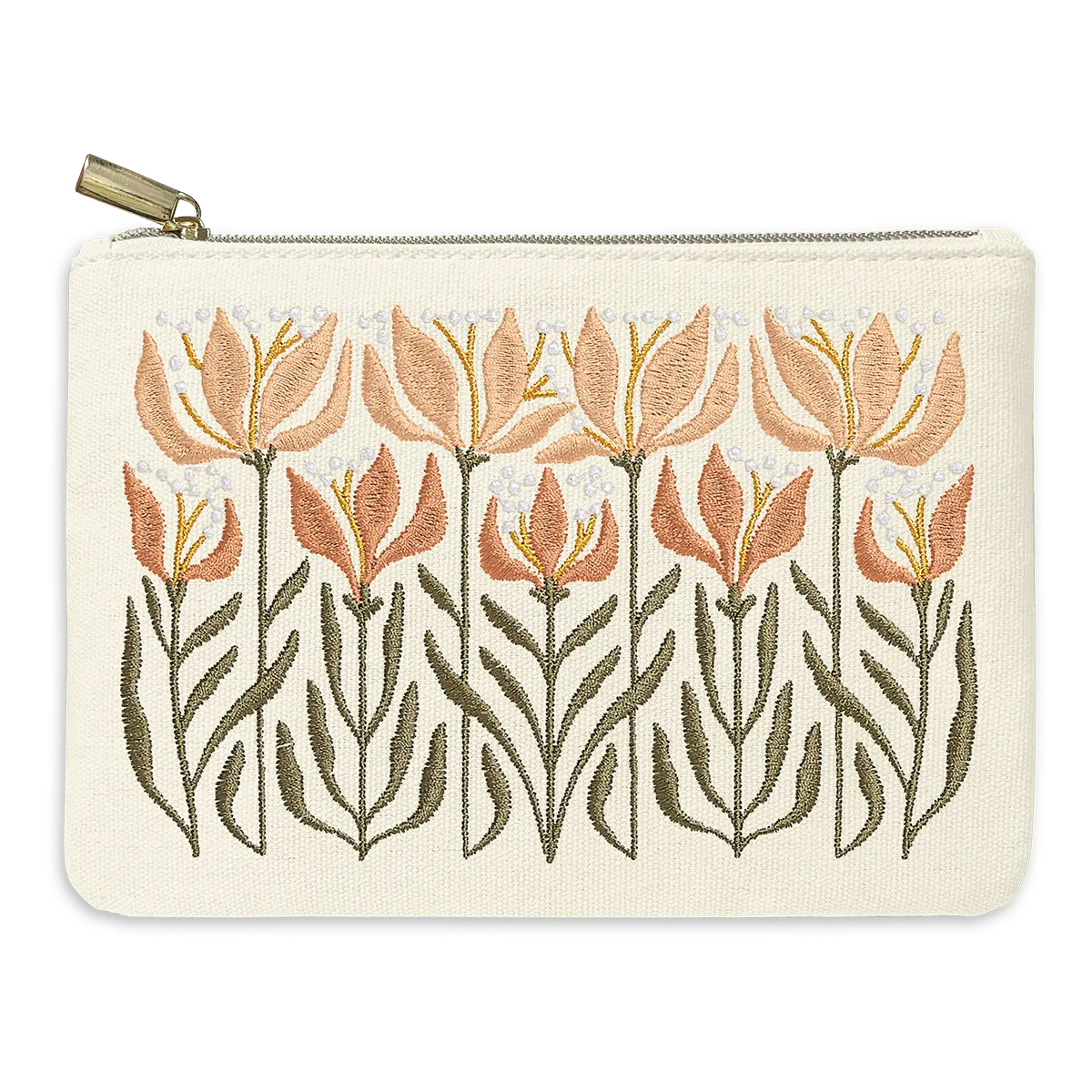 Embroidered Flower Cotton Cosmetic Bag: Lily