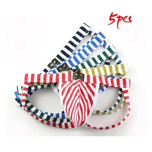 Men's 5 Pack Striped G-String Underwear Lightweight Comfort Athletic Underpants