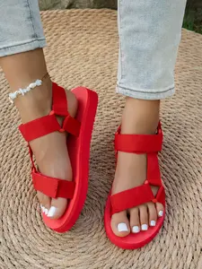 2026 Summer New Multi-Color Webbing Velcro Thick Sole Sandals, Soft Anti-Slip Breathable Sporty Women's Beach Shoes, Beach Slides, Adjustable Strap Platform Lazy Sandals