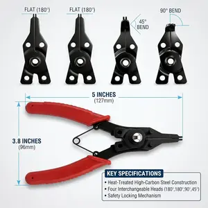 Snap Ring Pliers, Upgraded Heavy Duty Steel 4 In 1 C Clips Removal Retaining Set for Automotive and Engine Repair, Interchangeable Jaw Head 45 90 and 180 Degree Angled Jaws