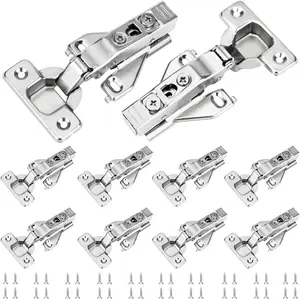 10 Pack 1/2" Overlay Soft Close Hidden Cabinet Hinges, 105 Degree 3-Way Adjustable Clip-On Plate Concealed Hinges for Kitchen Cupboards & Bathrooms, 35mm Cup Diameter, 10.5mm Depth, with Screws