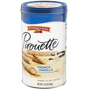 Pepperidge Farm Pirouette Cookies, French Vanilla Flavored Crème Filled Wafers, 13.5 Oz Tin