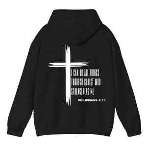 Philippians 4:13 Inspirational Christian Hoodie, Bold Cross & Uplifting Verse, For Men And Women, Trendy Hoodie