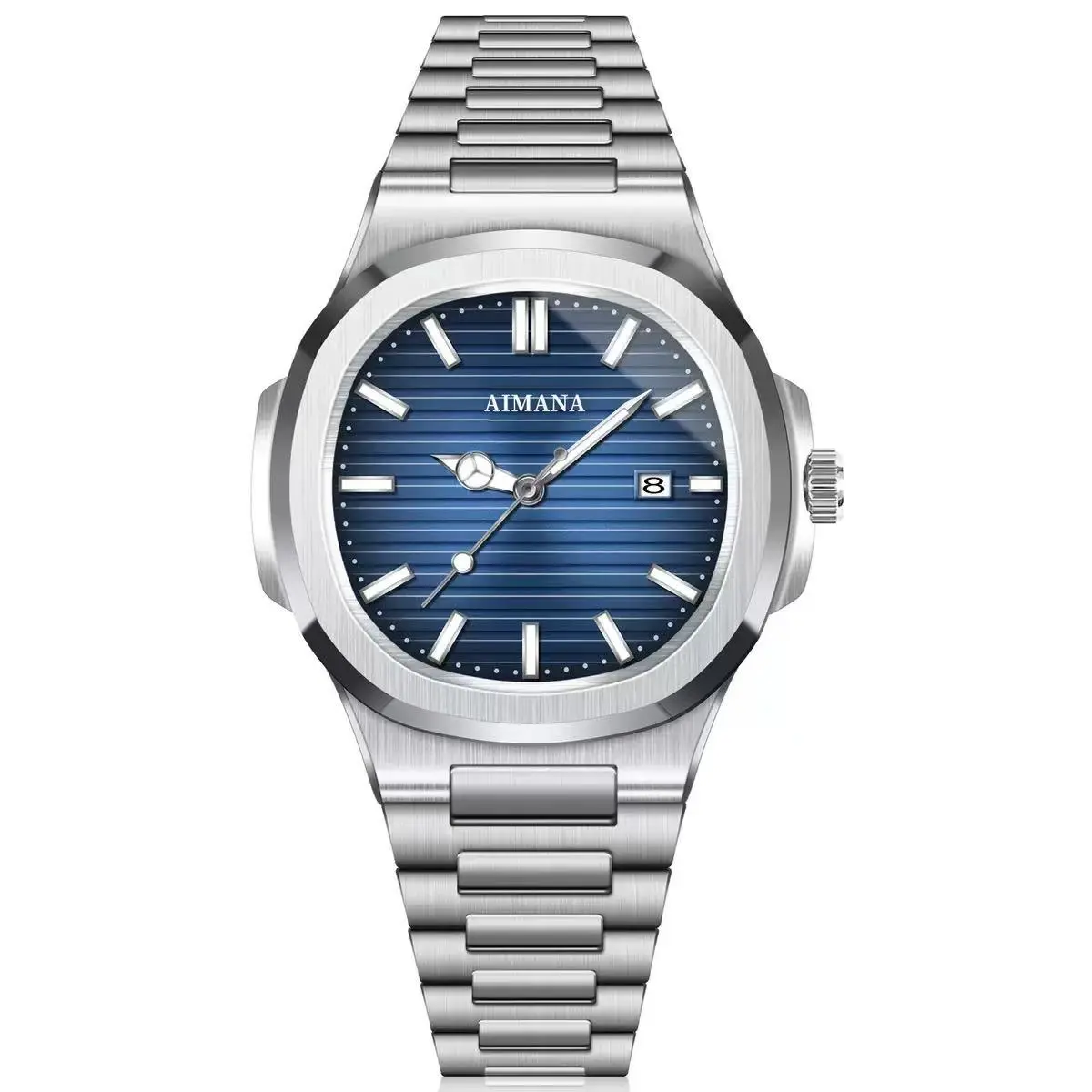 AIMANA WATCH Men's Blue Quartz Watch, Fashionable Square Chronograph with Luminous Date Display, Waterproof Alloy Case and Silicone Strap, Blue Quartz Watches, Chronograph Quartz Watches