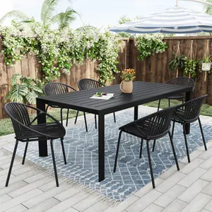 7 Pieces Outdoor Modern Metal and Polypropylene Dining Set with Stackable Chair,Black