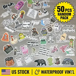 50PCS Random Surprise Meme Stickers - Funny Unhinged Corporate Humor Decals for Office & Coworkers - Sarcastic Quote Vinyl Sticker Pack - Waterproof Random Mixed Laptop Decor