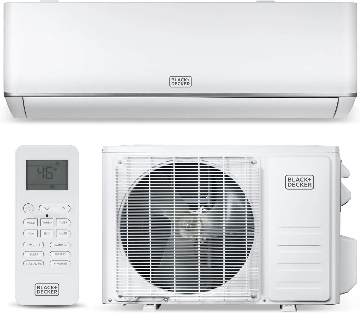 BLACK+DECKER 9,000 BTU Smart Mini Split Air Conditioner with Heat, Inverter Compressor, Wi-Fi, Voice Control, ENERGY STAR, 24 SEER2, 4-in-1 AC Unit, App Available, Remote, 115V, BSA0915TC, White
