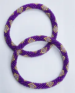 Set of 2 Handmade Nepal Czech Glass Seed-Bead Crochet Bracelets Boho Chic Roll-On Bangles One-Size Fits Most Women's Fashion Jewelry Boho Hippie Beaded Bracelet Bangles Artisan-Made Accessories