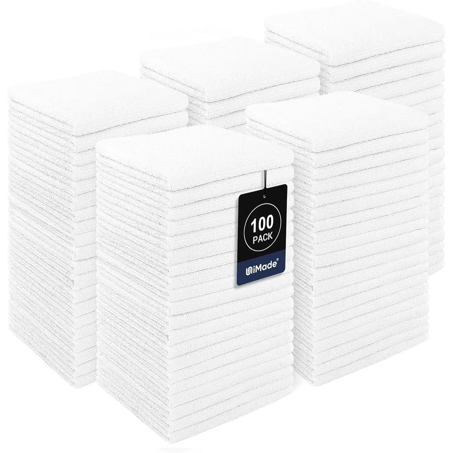 Microfiber Washcloths Bulk Pack - 100 Pack, 12x12 in, 180g Lightweight Quick-Dry Face Towels, Soft Multi-Purpose Cleansing Towels for Bathroom, Spa Use - White, 100Pack