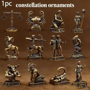 Handmade Brass Twelve Constellation Figurine, Vintage Zodiac Statue, Home Office Decor Collection, Indoor Outdoor Use, Christmas Birthday Gift