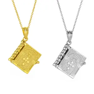 Retro prayer can open the Bible book cross necklace scripture versatile fashion personality creative pendant men and women gift Retro Openable Bible Cross Necklace