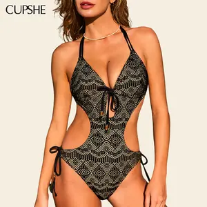 CUPSHE Beach Club Socialite Diamond Neckline Monokini Swimsuit One-piece Swimwear | 2026 Back-Tie Waist-Snatching One Piece for Beach Party Bathing suit Mid Leg Cut #SummerVibes