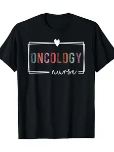 Oncology nurse theme T-shirt, 100 cotton, round neck, short sleeves, regular version, geometric pattern, slightly elastic, knitted fabric, 220g, suitable for men and women, casual , unisex fit, Thanksgiving, soft touch fabric, Black Friday