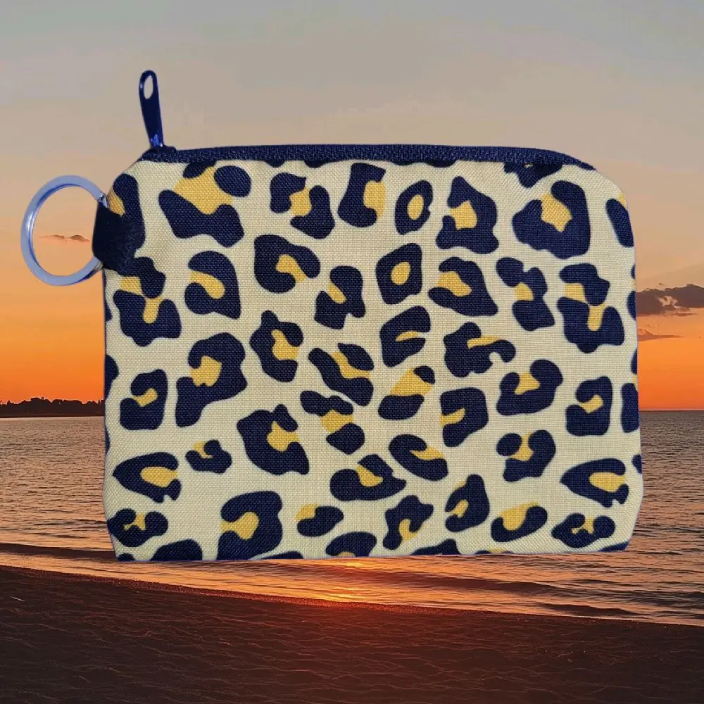 Cheetah Coin Purse with Zipper - Animal Print Wristlet & Chapstick Holder - Blue Yellow Leopard Design