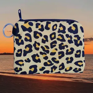 Cheetah Coin Purse with Zipper - Animal Print Wristlet & Chapstick Holder - Blue Yellow Leopard Design
