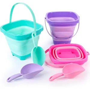 3 PCS Foldable Pail Bucket, Collapsible Beach Buckets with Shovels, Travel Sand Toys for Beach Essentials, Camping Traveling, Fun Summer Activities