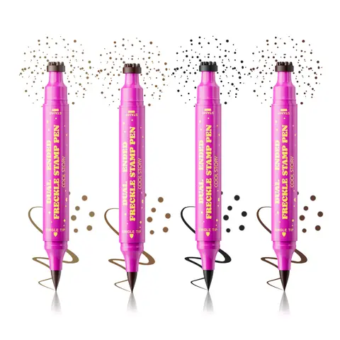 3-in-1 Dual-Ended Freckle Pen - Waterproof, Smudge-Proof, Long-Lasting, Lightweight Cosmetic Tool with Single Brush Tip, 4 Brown Shades, Stamp Eyeliner Duo, Storage-Friendly Daily Product for Natural Freckle Sun-Kissed Makeup #backtoschool