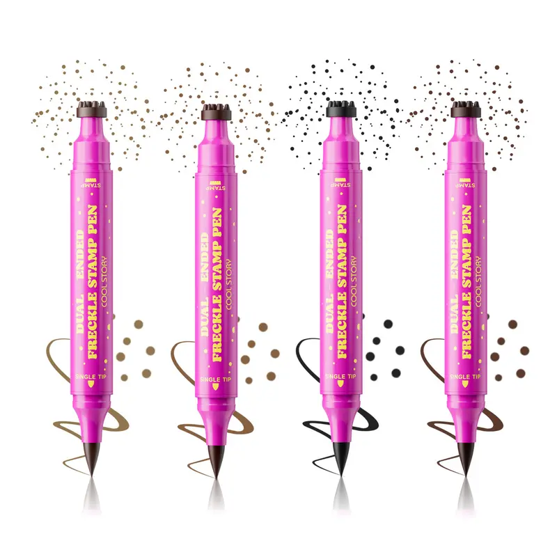 3-in-1 Dual-Ended Freckle Pen - Waterproof, Smudge-Proof, Long-Lasting, Lightweight Cosmetic Tool with Single Brush Tip, 4 Brown Shades, Stamp Eyeliner Duo, Storage-Friendly Daily Product for Natural Freckle Sun-Kissed Makeup #backtoschool