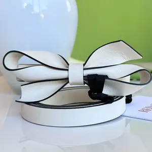 RED VALENTINO Elegant White w/ Black Trim Skinny Belt W/ Bow Large Made in Italy