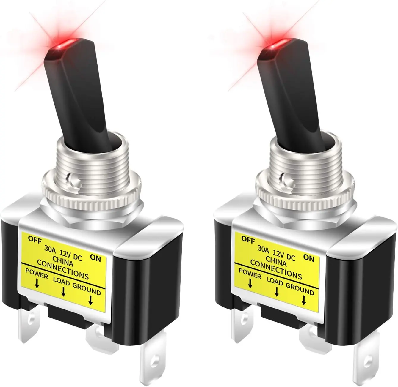 30 Amp Heavy Duty DC Toggle , 12V 30A Lighted Toggle  with Red LED 12 Volt for Automotive    UTV -2pcs
