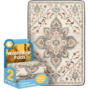 Washable Pee Pads for Dogs 2 Pack, 36" x 24"  Puppy Pads , Super Absorbent  Rugs, Leakproof,  Crate Pad, Playpen Mat, Whelping Pads, White Medallion