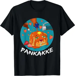 100% Cotton This pancake REALLY loves syrup! Funny anime food pun T-Shirt