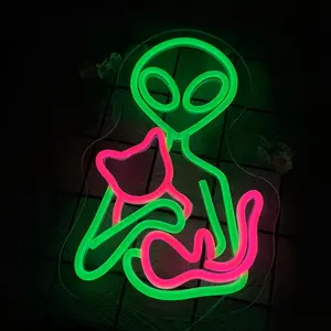 Alien Cat Neon Light, Led Neon Light, Home Decor for Game Room, Bar, Restaurant, Party, Father's Day, Day, USB Powered with On-Off Switch