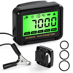 Digital Small Engine Tachometer Clip-on Inductive Hour Meter Gauge with Replaceable Battery for Gas Engine Cropper Generator Lawn Mower RV Chainsaws Outboard Motor