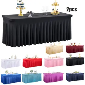 2pcs Spandex Tablecloths for Rectangle Tables, Wrinkle Free Fitted Table Cover, Stretchy Table Cloths with Skirt for Parties, Weddings, Birthdays, Party Decor