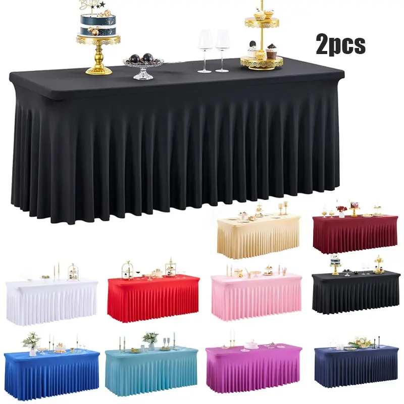 2pcs Spandex Tablecloths for Rectangle Tables, Wrinkle Free Fitted Table Cover, Stretchy Table Cloths with Skirt for Parties, Weddings, Birthdays, Party Decoration, Party Accessories, Wedding Party Supplies