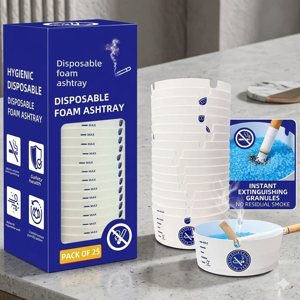 25-Pack Disposable Casting Foam Ashtrays, Portable Eco-Friendly with Deodorizing Smokeless Gel, Home Accessories, Car & Vehicle Accessories for Indoor, Camping Use (Home Supplies)#SummerWins #DealsForYouDays