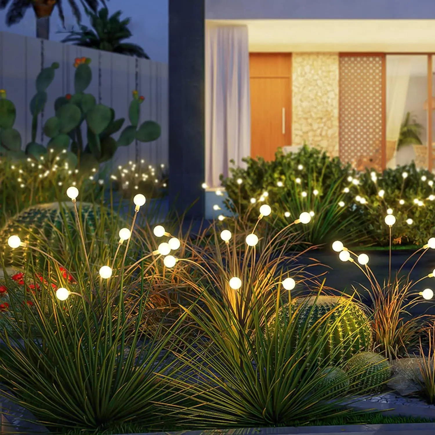 Outdoor Solar Firefly Garden Post Lamp - Waterproof Light-Controlled Decorative Lantern, 32/64 LED Beads, Battery-Powered Solar Lanterns for Garden Lighting & Outdoor Lighting Solutions (Patios, Walkways), Batteries, Led Lighting Decorative Lamps, Decorat