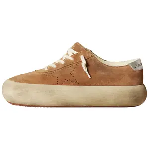 Golden Goose Space-Star Women's Low-Top Leather Platform Sneakers in Brown Distressed Finish Trending Shoes, House White Official Shoes to Get / Maison Mihara Verifiable, with credentials and supporting global authentication