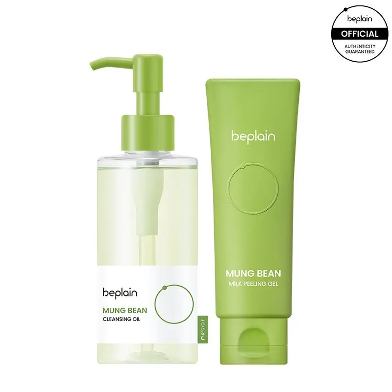 Beplain Mung Bean Cleansing Oil 200ml & Milk Peeling Gel 120ml - Gentle Exfoliant for Radiant Skin Care - Korean Mild Formula for All Skin Types