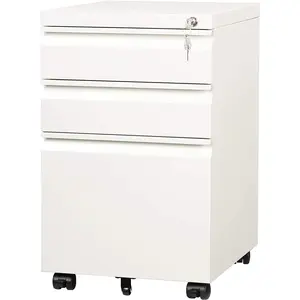 3 Drawer Mobile File Cabinet under Desk Office, Fully Assembled except Casters, Letter/Legal Size, White