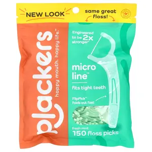 Plackers Micro Line, Floss Picks, Fresh Mint, 150 Count