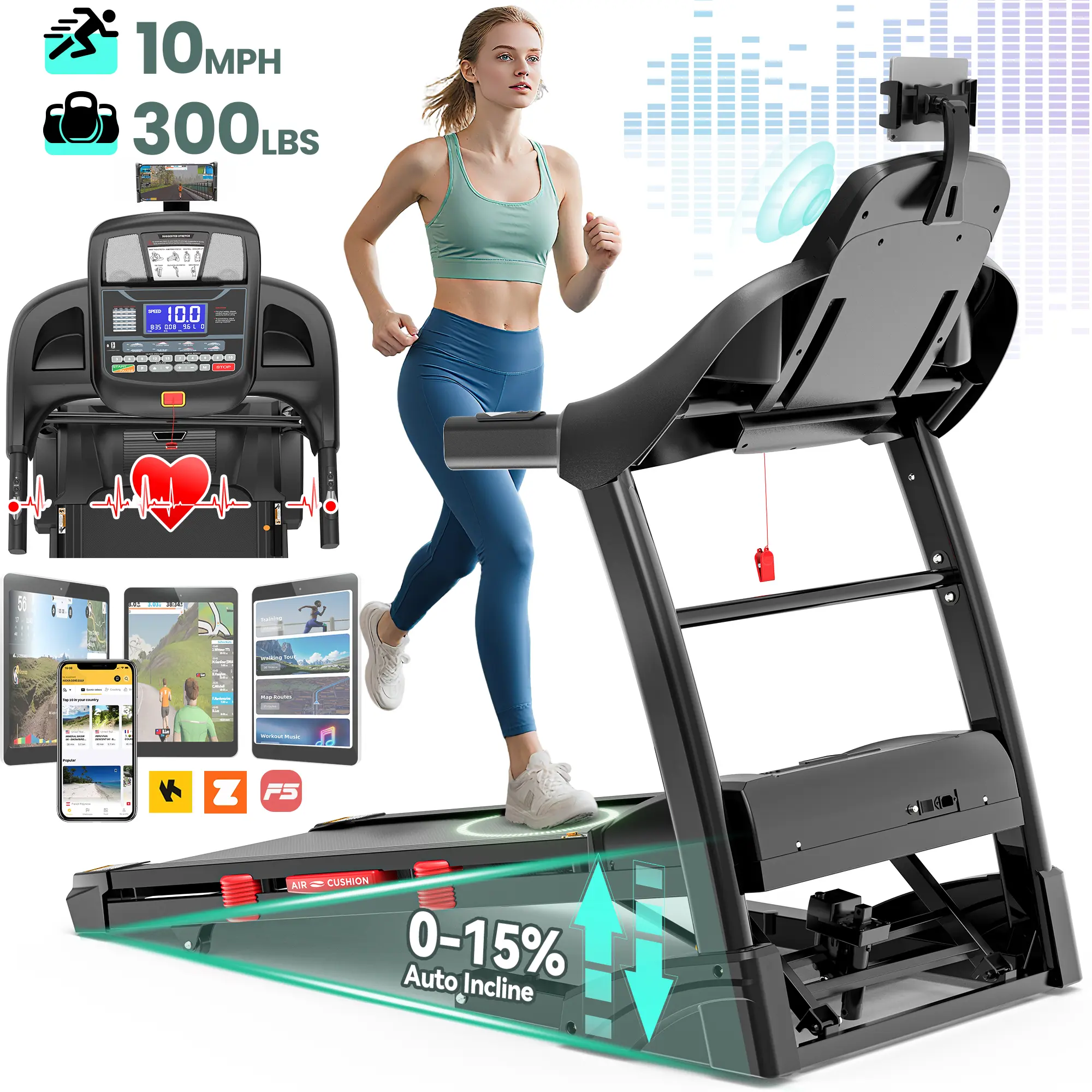 4.75HP Folding Treadmill with 20% Auto Incline， 300LB Capacity, 12MPH Max Speed Treadmill, Home Gym Treadmill with Powerful Motor and Space-Saving Design