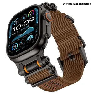 Nylon Sport Band for Apple Watch Ultra 3/2/1 – Military-Grade Durable & Sweatproof with Stainless Steel Connector – Fits Series 10-3/SE (42mm/44mm/45mm/49mm) -Black Brown – Watch Straps, Smartwatch Strap (Watch Not Included)