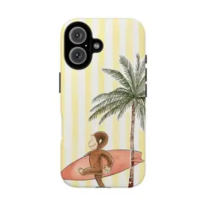 Surfing Monkey Tough Phone Case, curious georgee phone cover, Cute Cartoon Beach 11 12 13 14 15 16 17